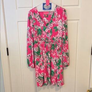 Lilly Pulitzer Pink Floral Long Sleeve V-Neck Dress